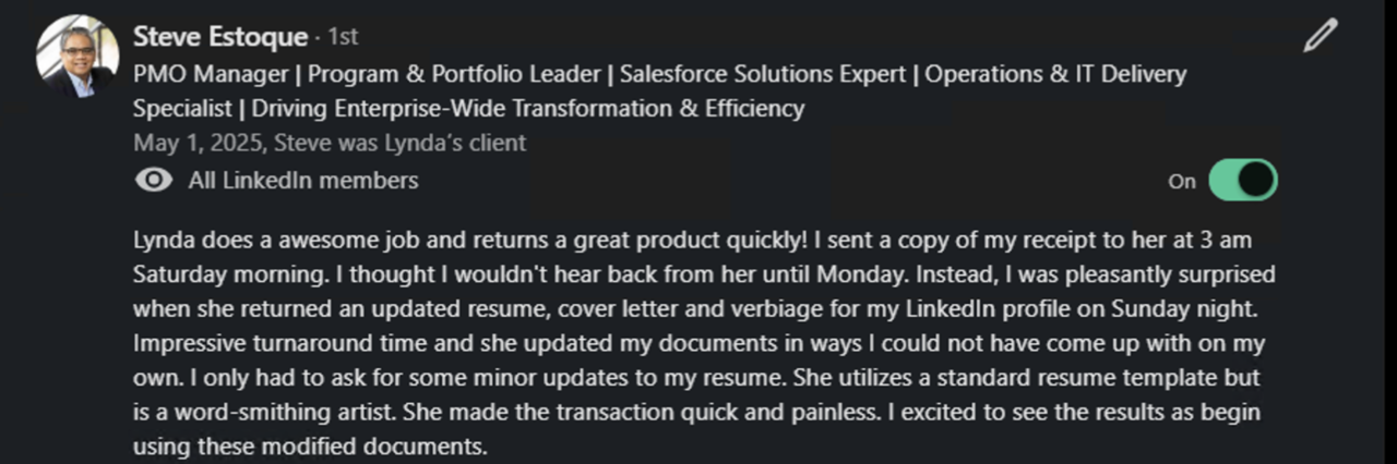 LinkedIn recommendation for Lynda Hurd
