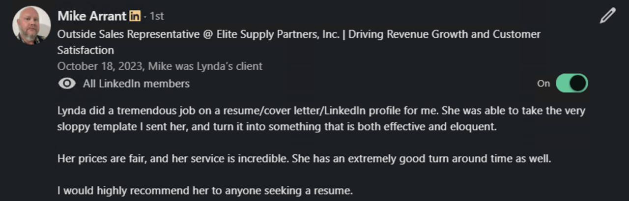 LinkedIn recommendation for Lynda Hurd