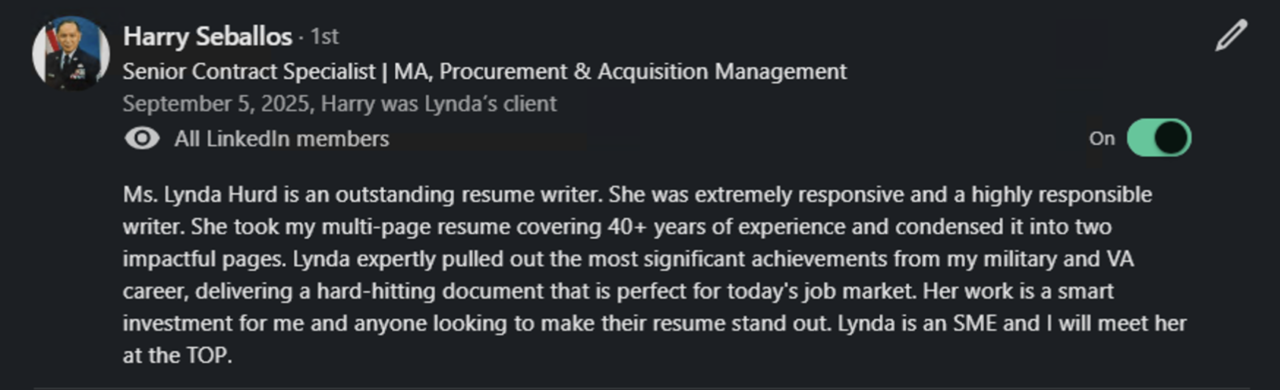 LinkedIn recommendation for Lynda Hurd