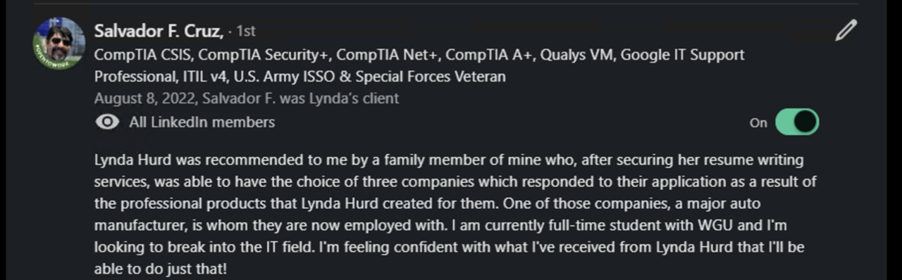 LinkedIn recommendation for Lynda Hurd