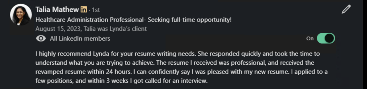 LinkedIn recommendation for Lynda Hurd